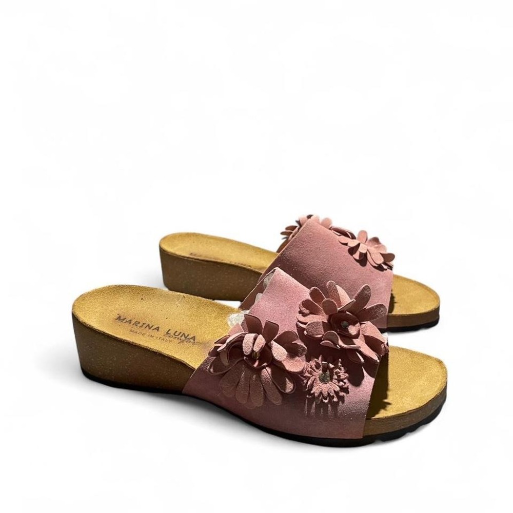 Marina Luna coquette beach‎ Pink Floral Slide Sandals